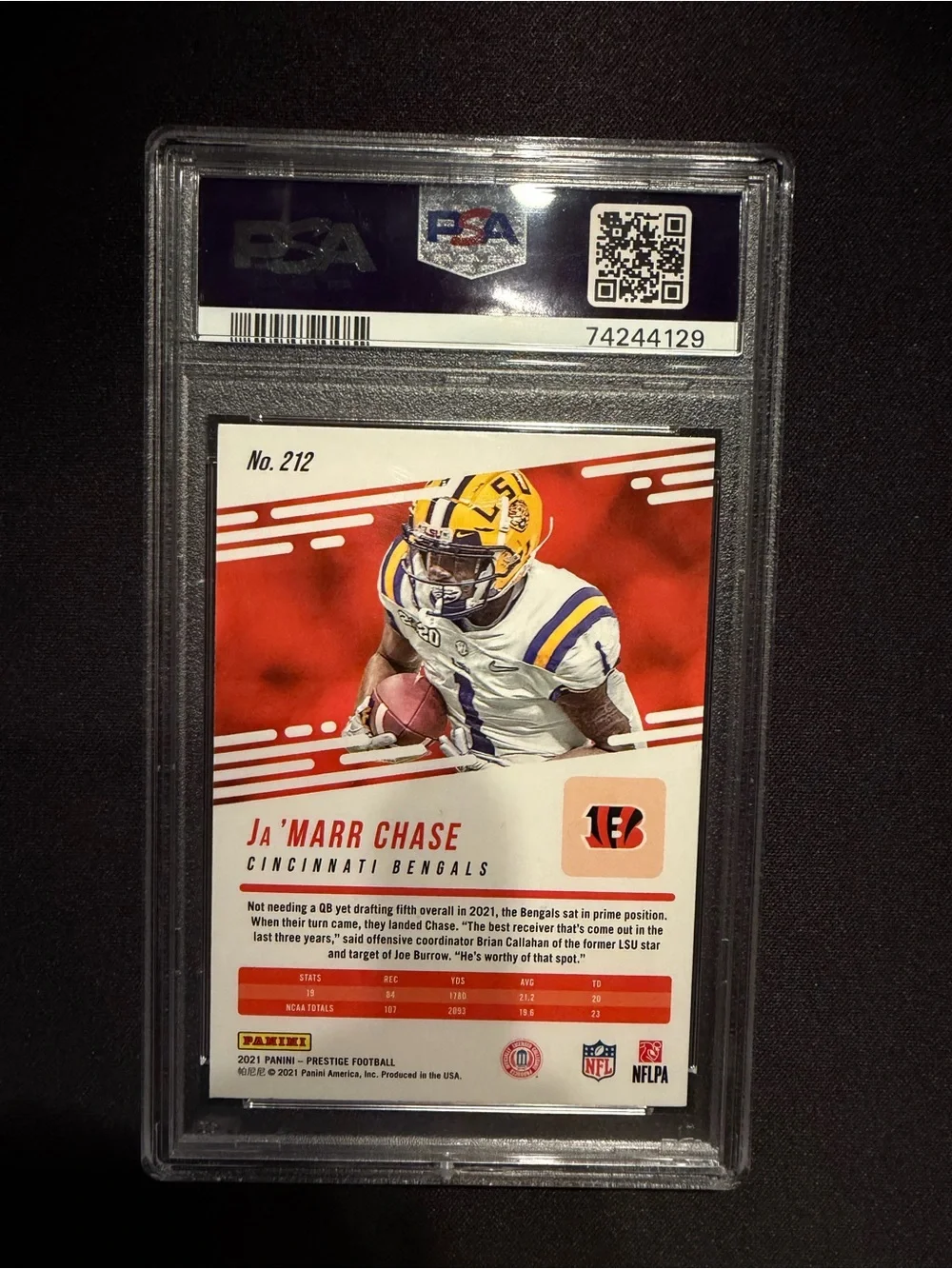 2021 Panini Prestige Ja'Marr Chase Rookie Card PSA 9